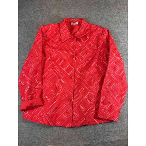Coldwater Creek Jacket Womens Medium Red Embroidered Lined Shacket Artsy Boho - Picture 4 of 7